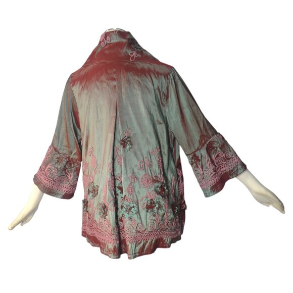 Damee Inc. Iridescent Shimmer Embroidered Embellished Artsy Jacket L - Picture 3 of 8